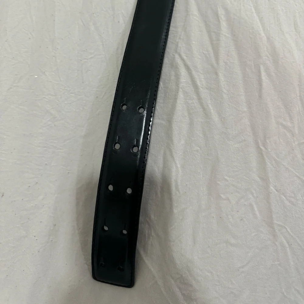 Moschino Black Leather Logo Belt Gold Hardware Size 38 Made in Italy